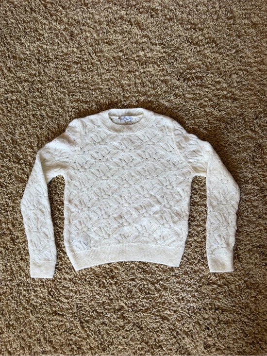 Mango Sweaters - Mango Cream Pointelle Knit Fuzzy Sweater Size S